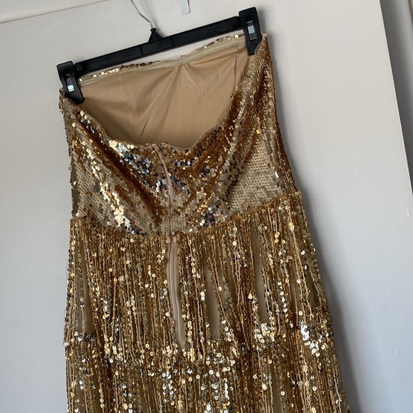 Gold sequin jumpsuit sheer akira Taylor swift bling party unique strapless M - Picture 7 of 13